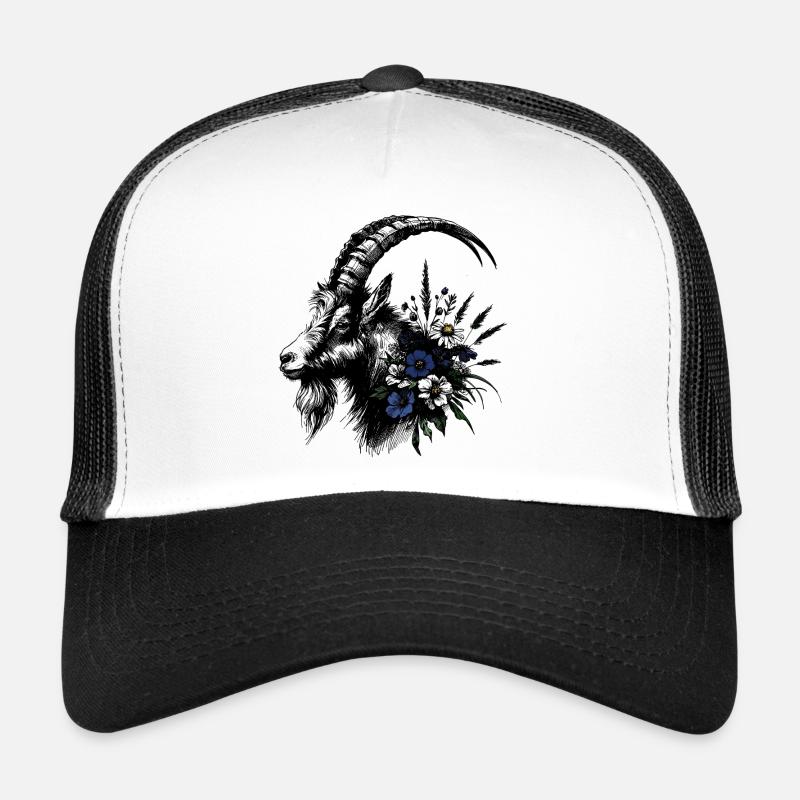 Steinbock Blumen Alpen Berge Illustration Trucker Cap