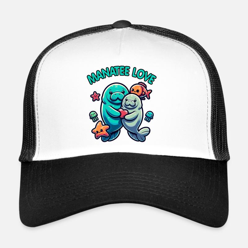Manatees in love dugongs with colorful fish Trucker Cap