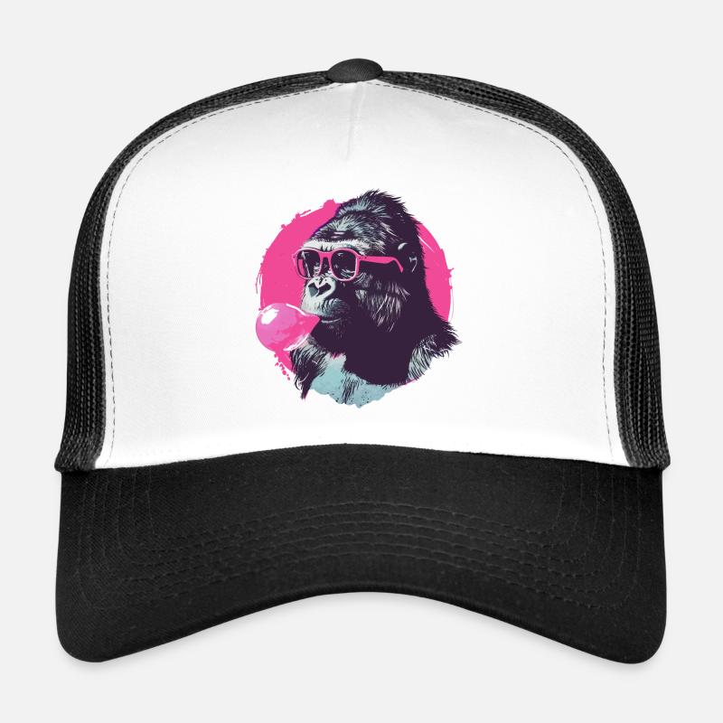 Gorille avec lunettes de soleil et chewing-gum rose Casquette trucker 