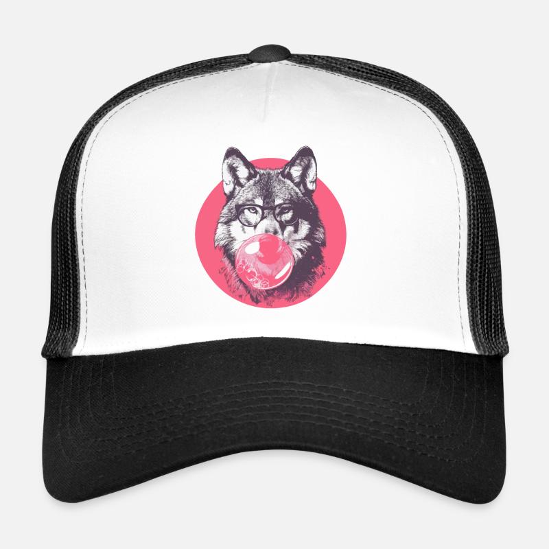 Wolf with chewing gum and glasses Trucker Cap