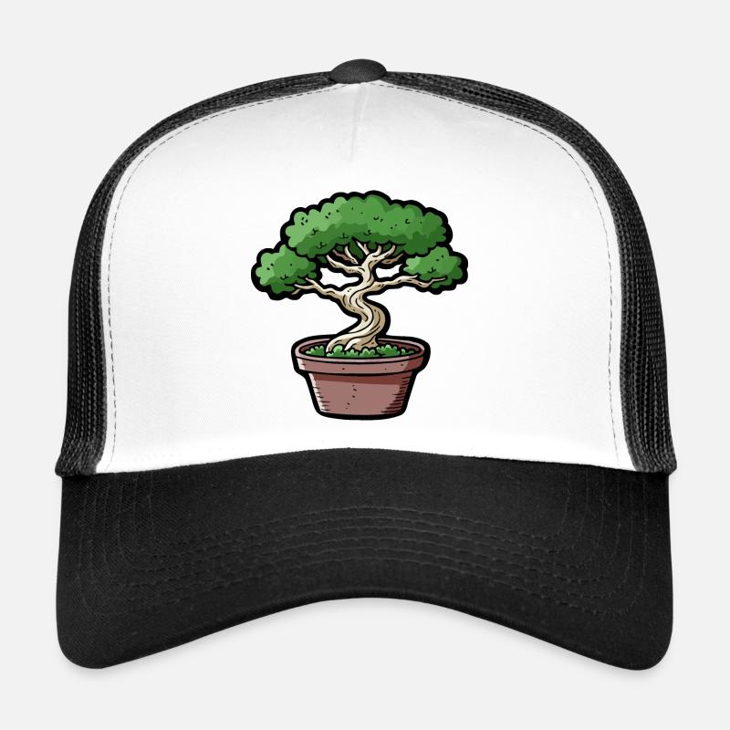 Comic Bonsai Baum - Trucker Cap - Weiß/Schwarz