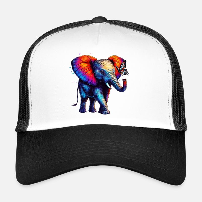 Éléphant et papillon - Casquette trucker  - blanc/noir