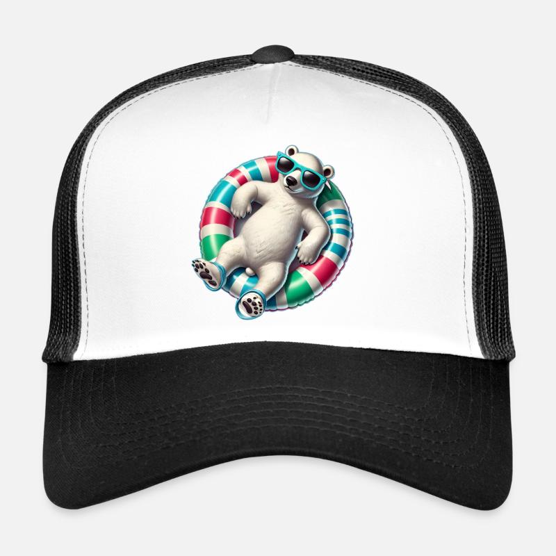 Ein relaxter Eisbär auf einem Schwimmreifen - Trucker Cap - Weiß/Schwarz
