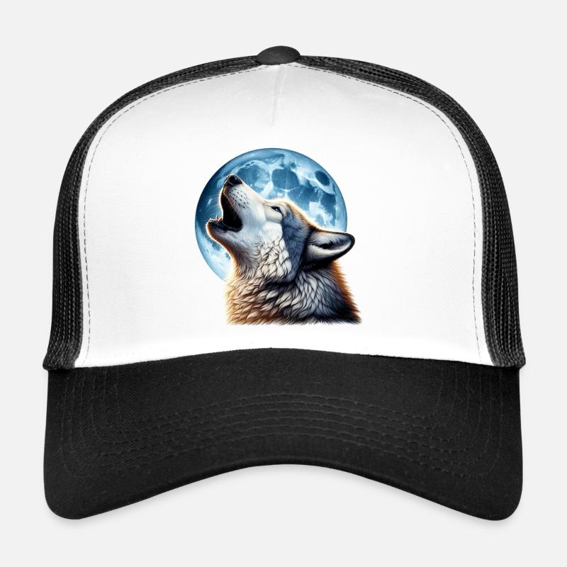 Wolf howls at the full moon Trucker Cap