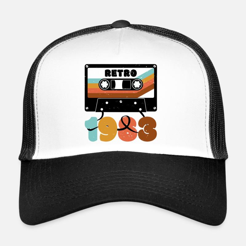 Retro 1980s Color Block Cassette Typography Trucker Cap