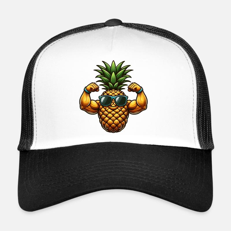 Ananas de dessin animé cool avec des lunettes de soleil Casquette trucker 