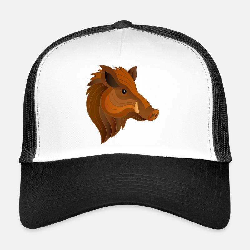 Wildschwein-Porträt Ausdrucksstarker Waldbewohner - Trucker Cap - Weiß/Schwarz
