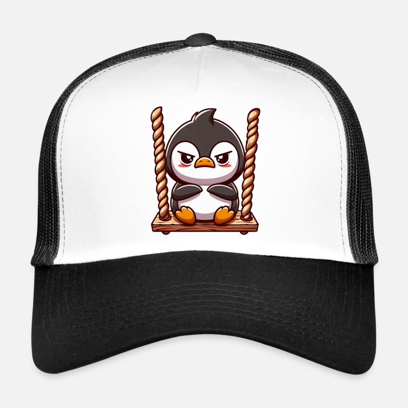 Kurioser Pinguin auf Schaukel Bockig Genervt Trucker Cap