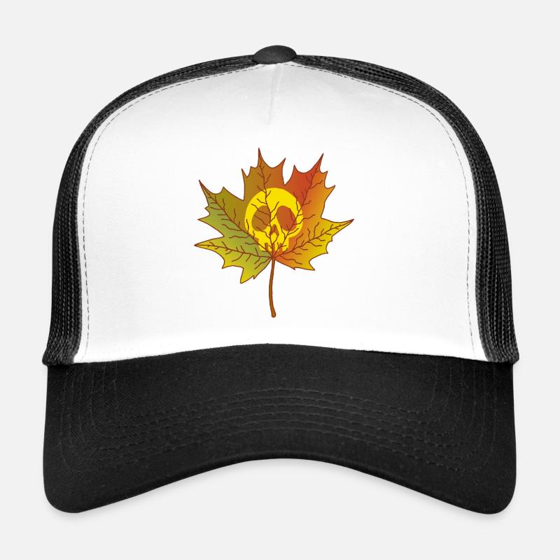 Crâne et feuille morte - Casquette trucker  - blanc/noir