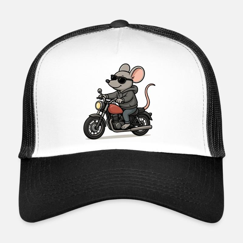 Stylish mouse on motorcycle Trucker Cap