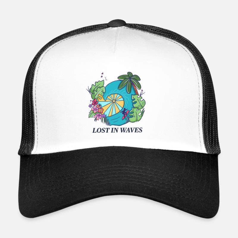 Lost in Waves – Tropical Surf Vibes Design Trucker Cap