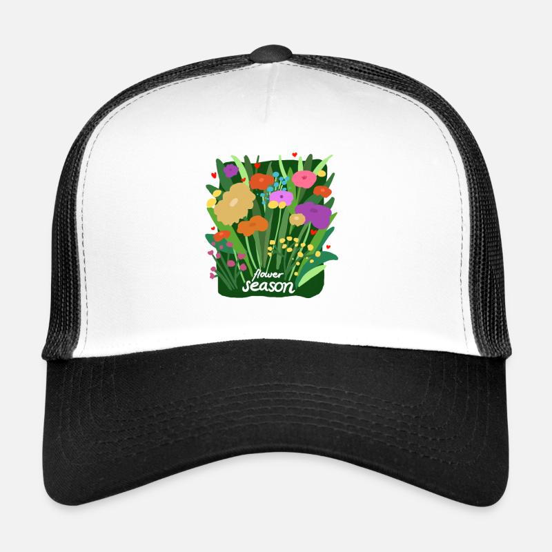 Saison des fleurs - Conception de la nature fleurie colorée - Casquette trucker  - blanc/noir