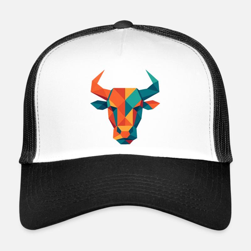 Stier | Stierkopf Print / Druck / Design - Trucker Cap - Weiß/Schwarz