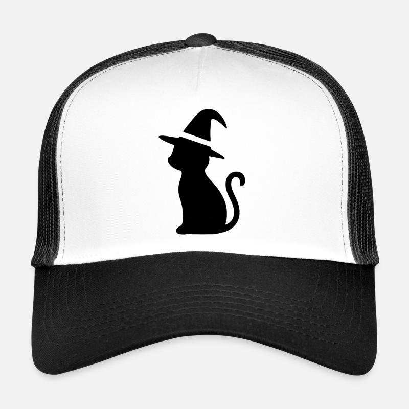 Cat with Witch Hat - Trucker Cap - white/black