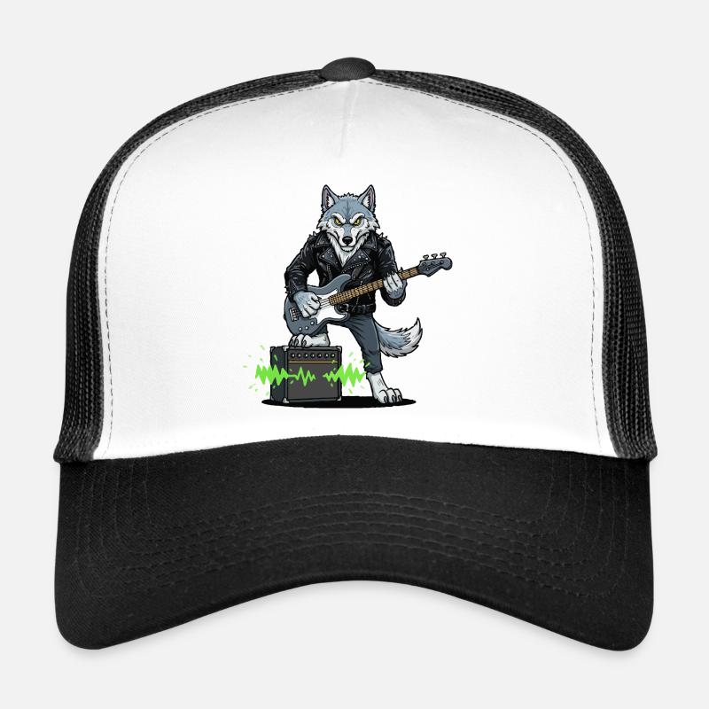 Rockerwolf mit Lederjacke - Trucker Cap - Weiß/Schwarz
