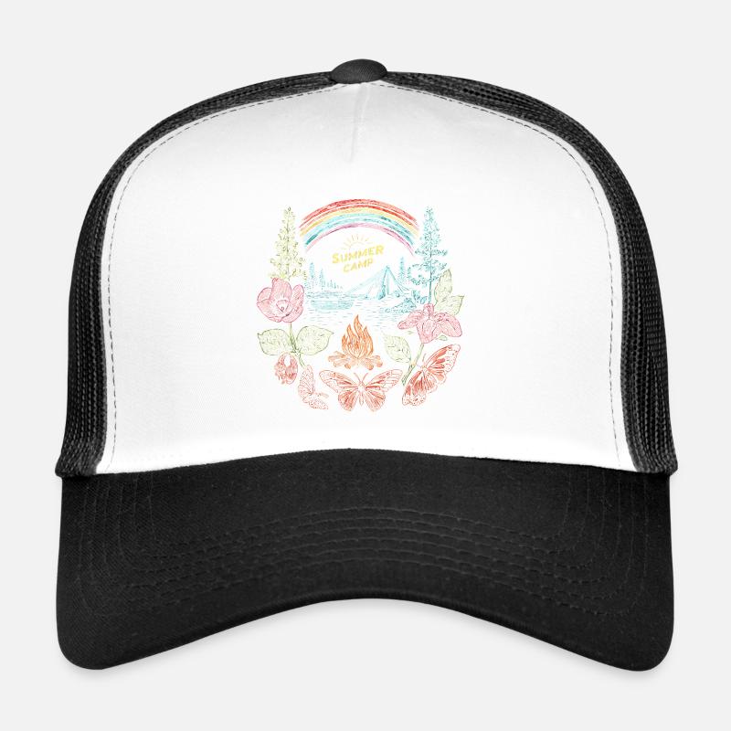 Summer Camp – Buntes Retro Naturdesign - Trucker Cap - Weiß/Schwarz