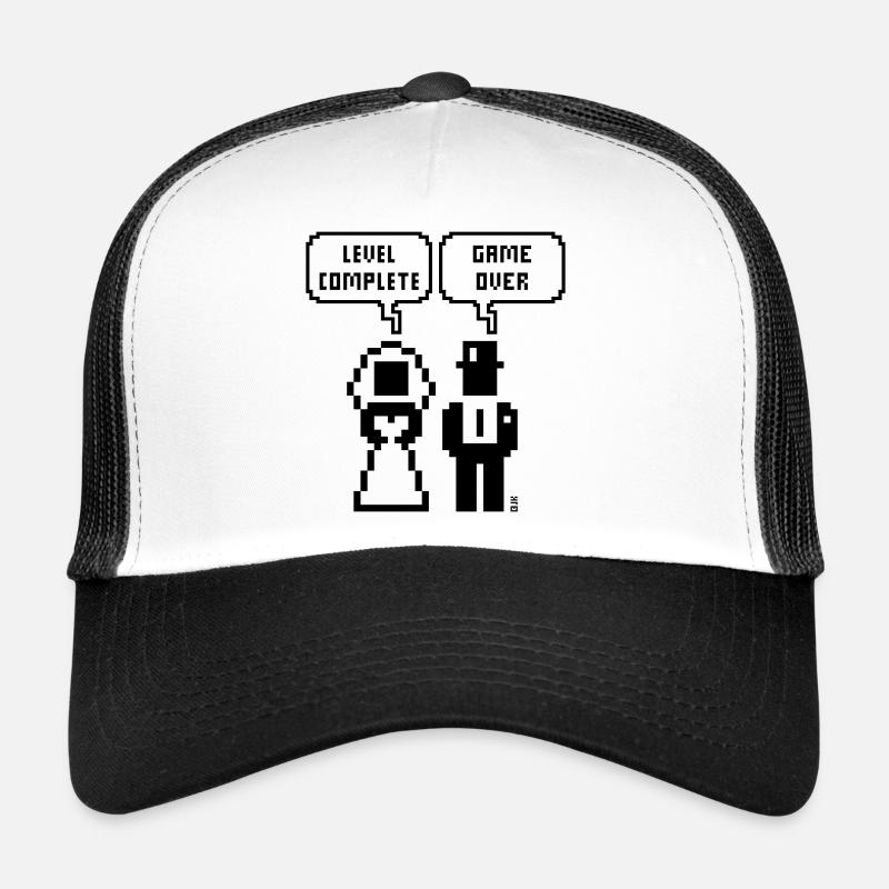 Level Complete – Game Over (JGA / Pixel / Bold B) Trucker Cap