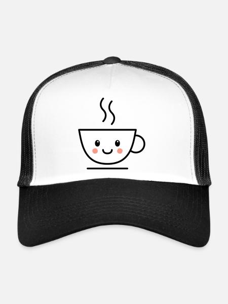 Coffee, tea or cocoa cup with kawaii face - Trucker Cap - white/black - Front