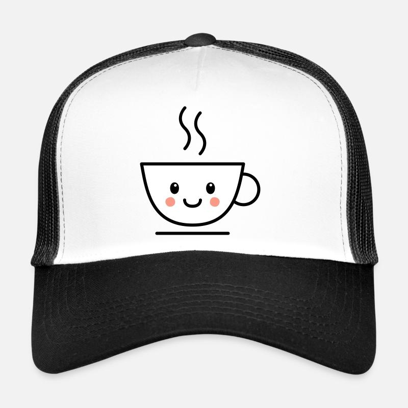 Kaffee, Tee oder Kakao Tasse mit kawaii Gesicht Trucker Cap