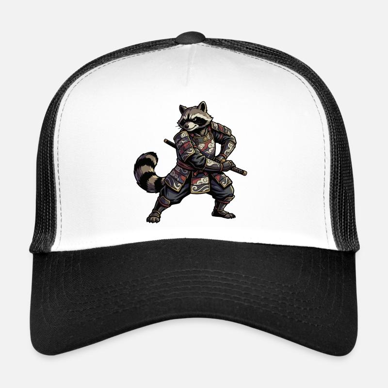 Raccoon Samurai with Katana - Trucker Cap - white/black