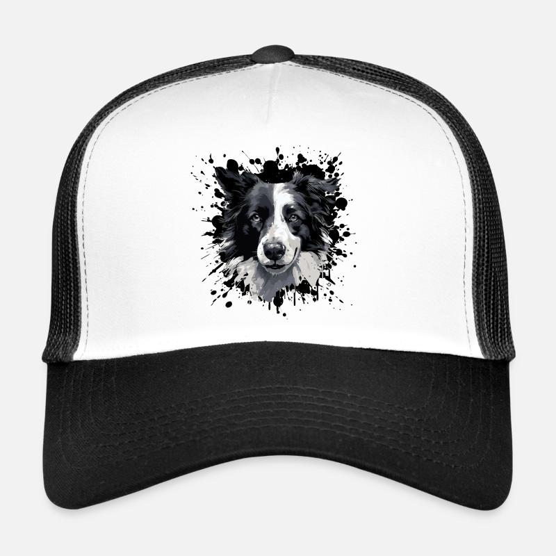 Grayscale Border Collie Portrait Trucker Cap