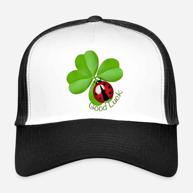Good Luck Clover with Ladybug | Lucky Charm Art - Trucker Cap - Weiß/Schwarz