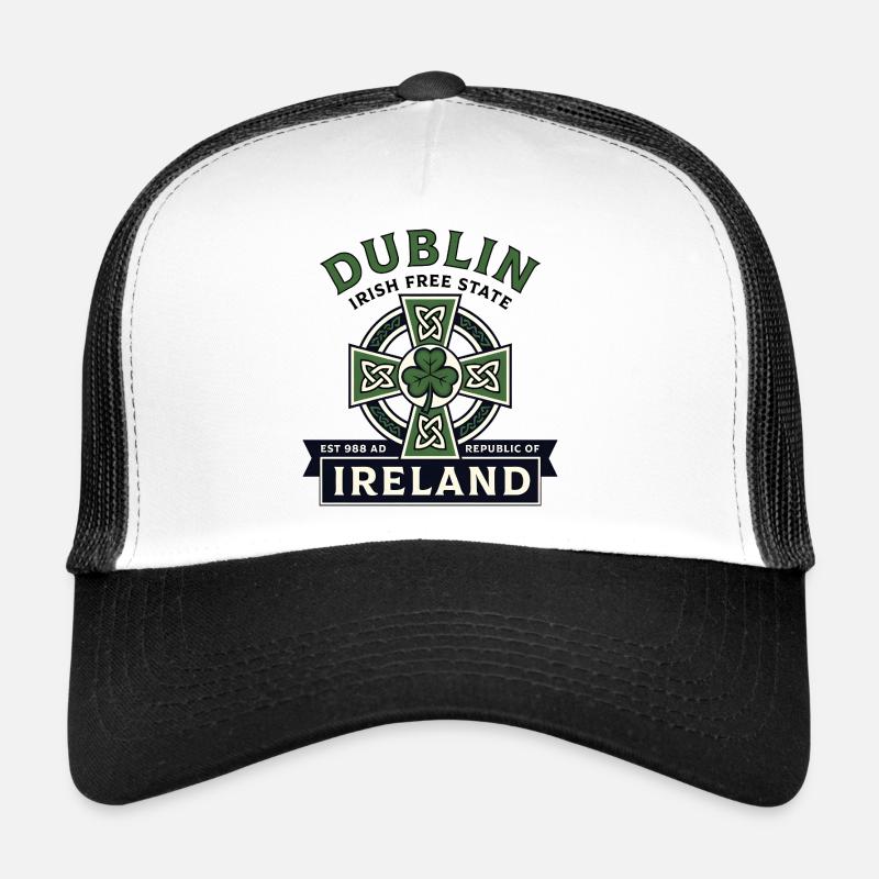 Croix Celtique de Dublin Irlande Trèfle - Casquette trucker  - blanc/noir