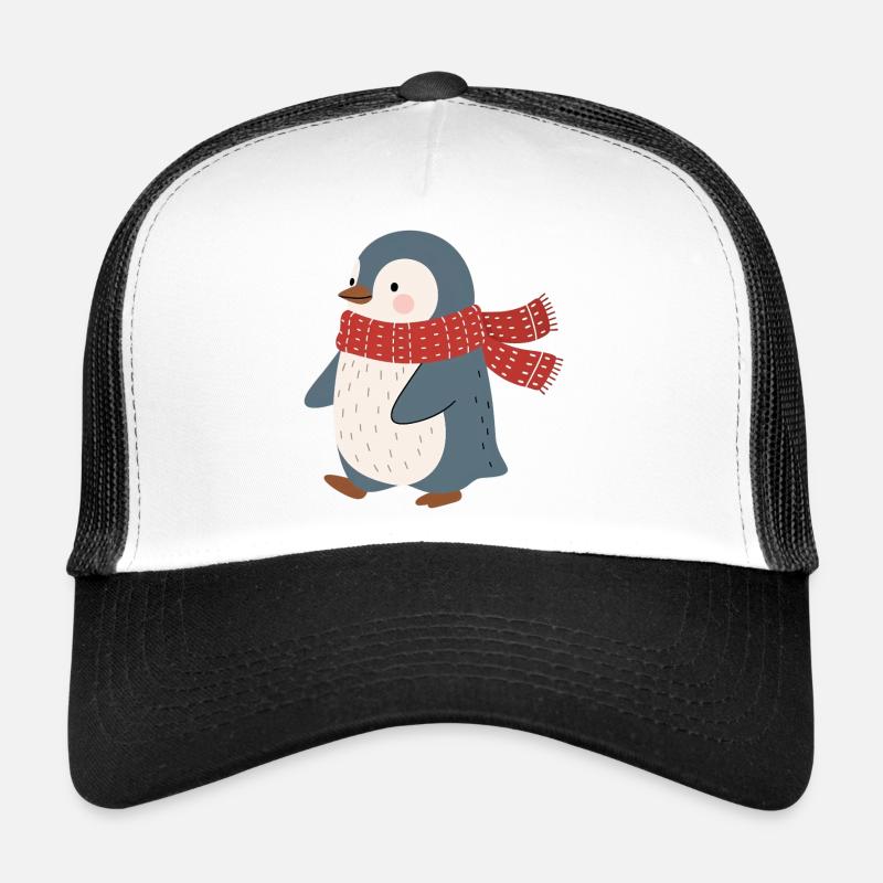 Pingouin avec écharpe d’hiver rouge Casquette trucker 
