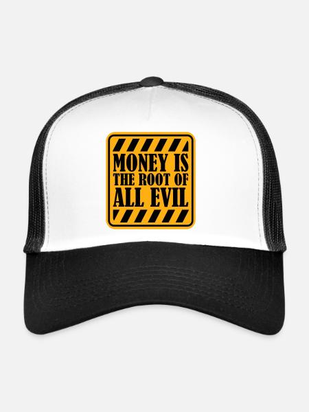 L’argent racine Capitalisme maléfique Cupidité Riches financiers - Casquette trucker  - blanc/noir - Devant