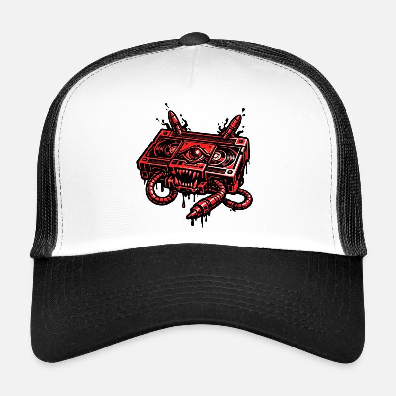 Roter Dämonenroboter mit Kabelhänden Trucker Cap