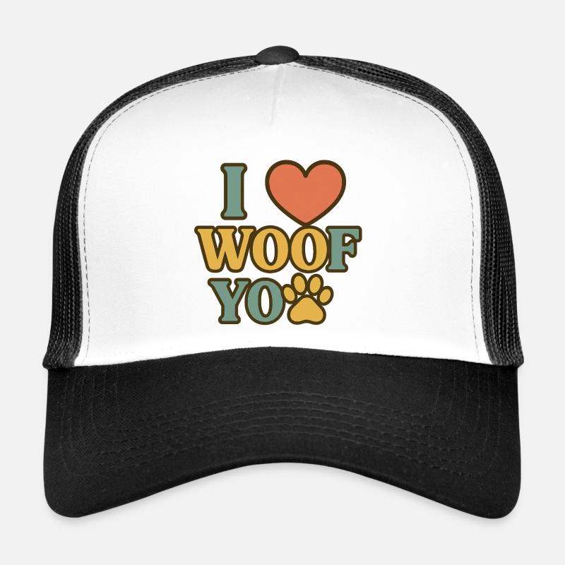 J’adore le design de cœur de patte WOOF Casquette trucker 