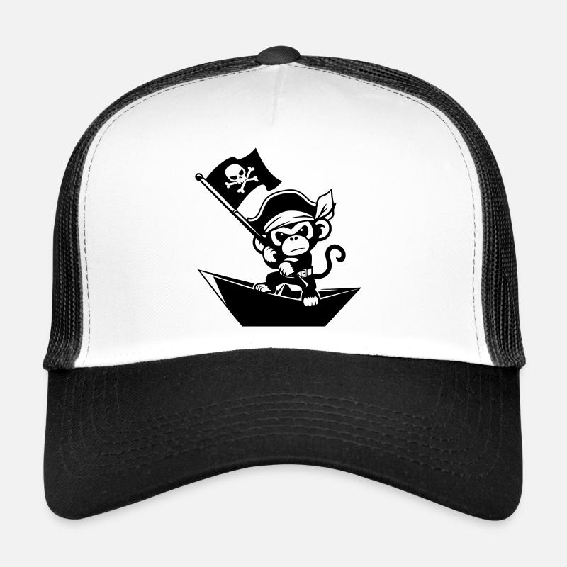 Singe pirate dans un bateau en papier Casquette trucker 