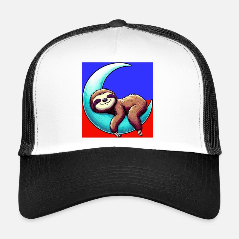 Sloth sleeps on the Moon Trucker Cap