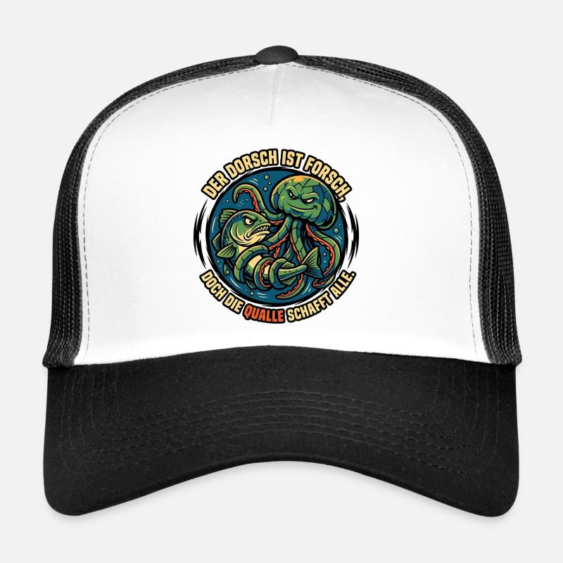 Cod and jellyfish underwater duel Trucker Cap