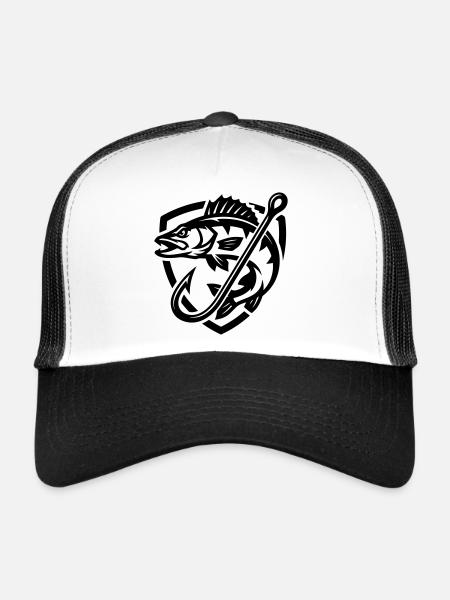Icône de la pêche au brochet - Casquette trucker  - blanc/noir - Devant