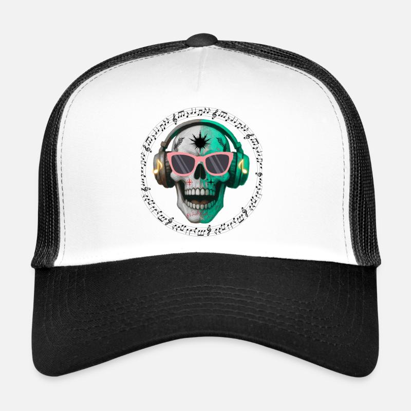 Skull with headphone and sunglasses t-shirt design Trucker Cap