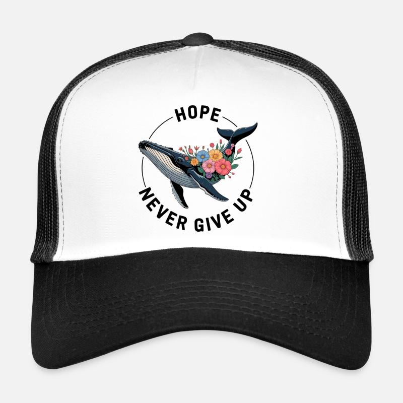 NEVER GIVE UP • FANSHIRT - Trucker Cap - Weiß/Schwarz