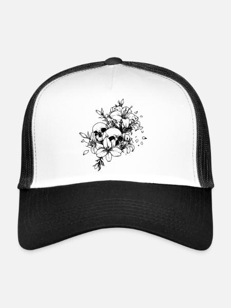 Esthétique fleur de crâne gothique Esthétique florale foncée - Casquette trucker  - blanc/noir - Devant