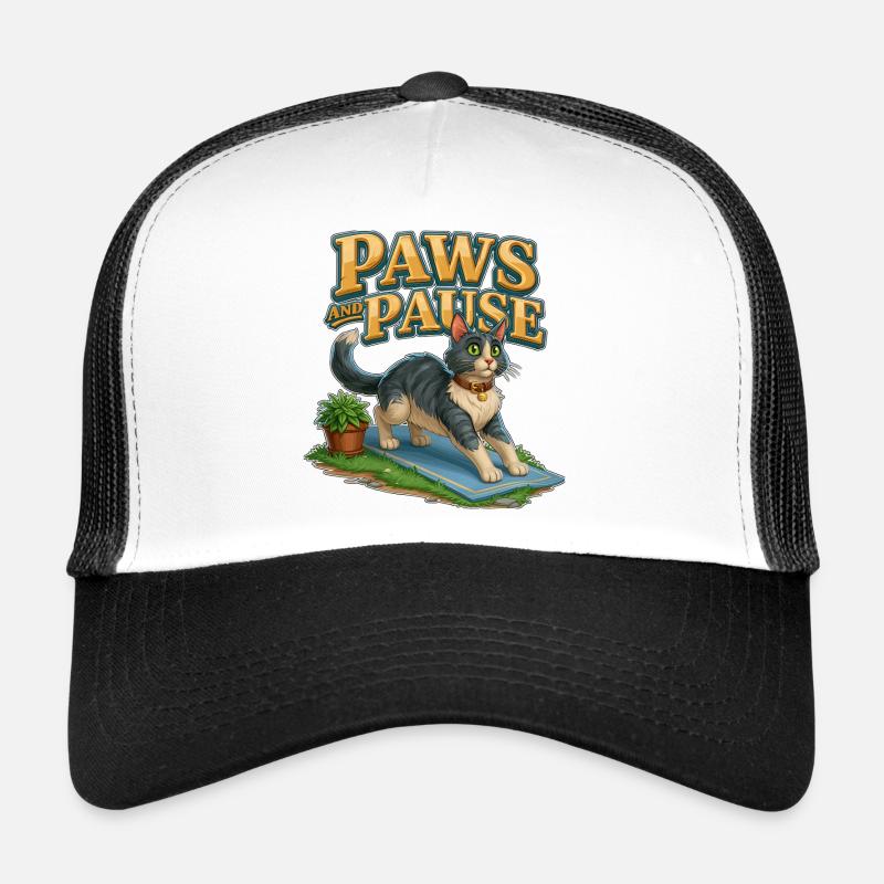 Pfoten und Pause lustiges Yoga-Katzendehnen auf der Matte Trucker Cap
