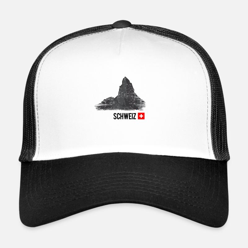Schweiz - "Berge" - Trucker Cap - Weiß/Schwarz