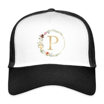 Monogramme P Floral personnalisable - Casquette trucker  - blanc/noir - Devant