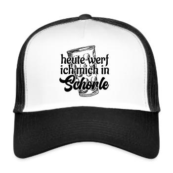 Heute werf ich mich in Schorle Dubbeglas Pfalz - Trucker Cap - Weiß/Schwarz - Vorne