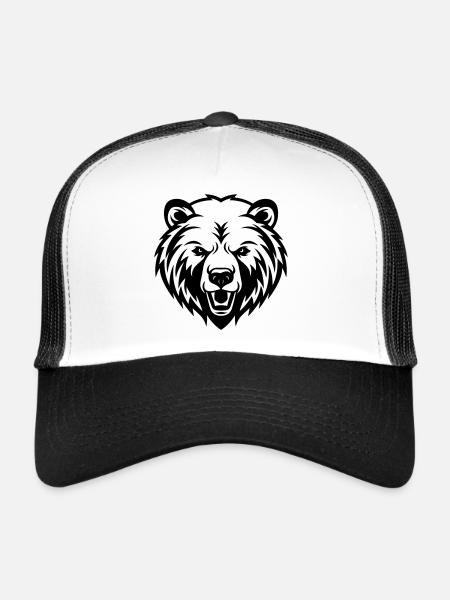 Tête de silhouette de grizzli d’ours - Casquette trucker  - blanc/noir - Devant