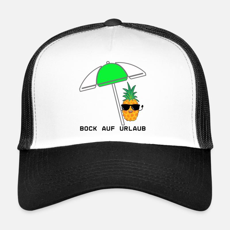 Coole Ananas mit Sonnenschirm und Sonnenbrille - Trucker Cap - Weiß/Schwarz