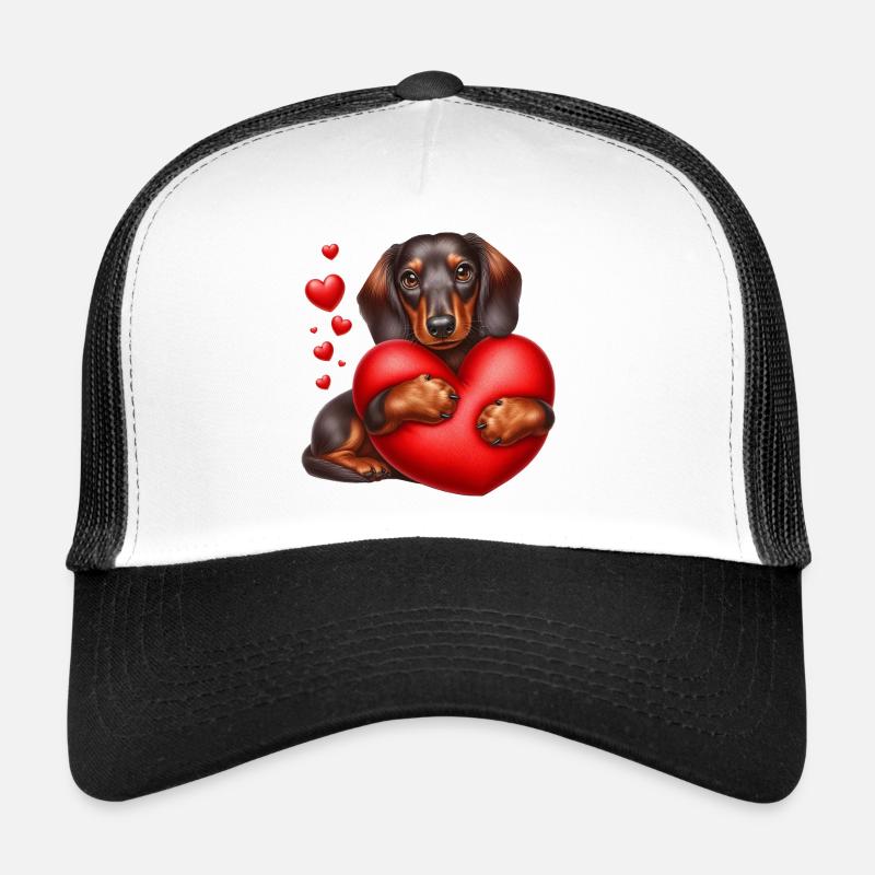 Dackel Karikatur - Trucker Cap - Weiß/Schwarz