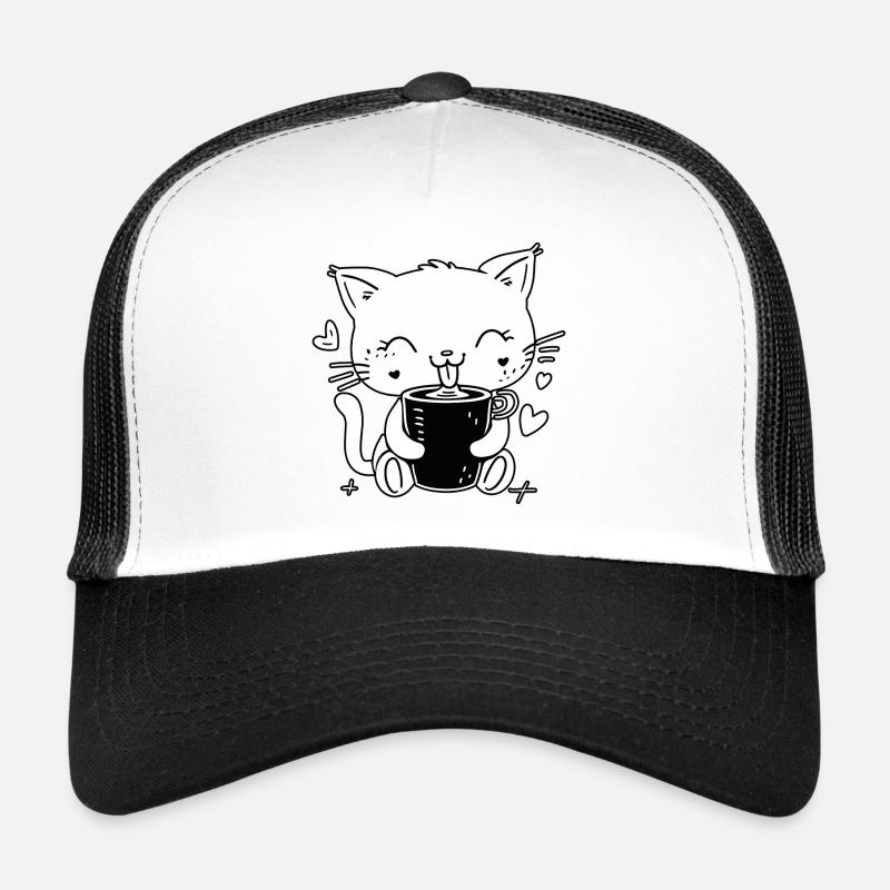 Katze Kaffee Katzenliebhaber Kaffeeliebhaber - Trucker Cap - Weiß/Schwarz