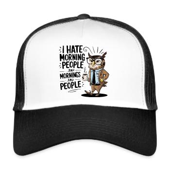 First coffee grumpy owl with coffee cup - Trucker Cap - white/black - Front