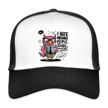 First coffee grumpy owl with coffee cup - Trucker Cap - white/black - Front