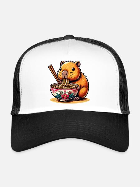 Cute Kawaii Capybara Ramen Anime - Trucker Cap - white/black - Front