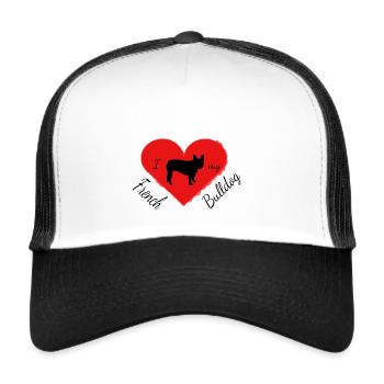 Frenchie, Bully, Bouledogue français, Cadeau - Casquette trucker  - blanc/noir - Devant